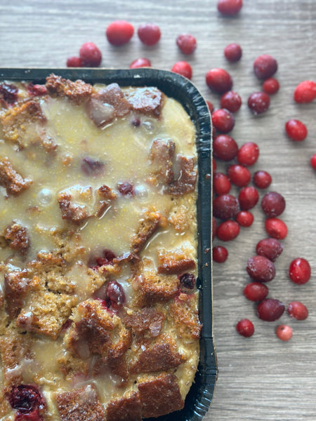 Bread Pudding: Cranberry Orange or Churro Chocolate Cinnamon Caramel